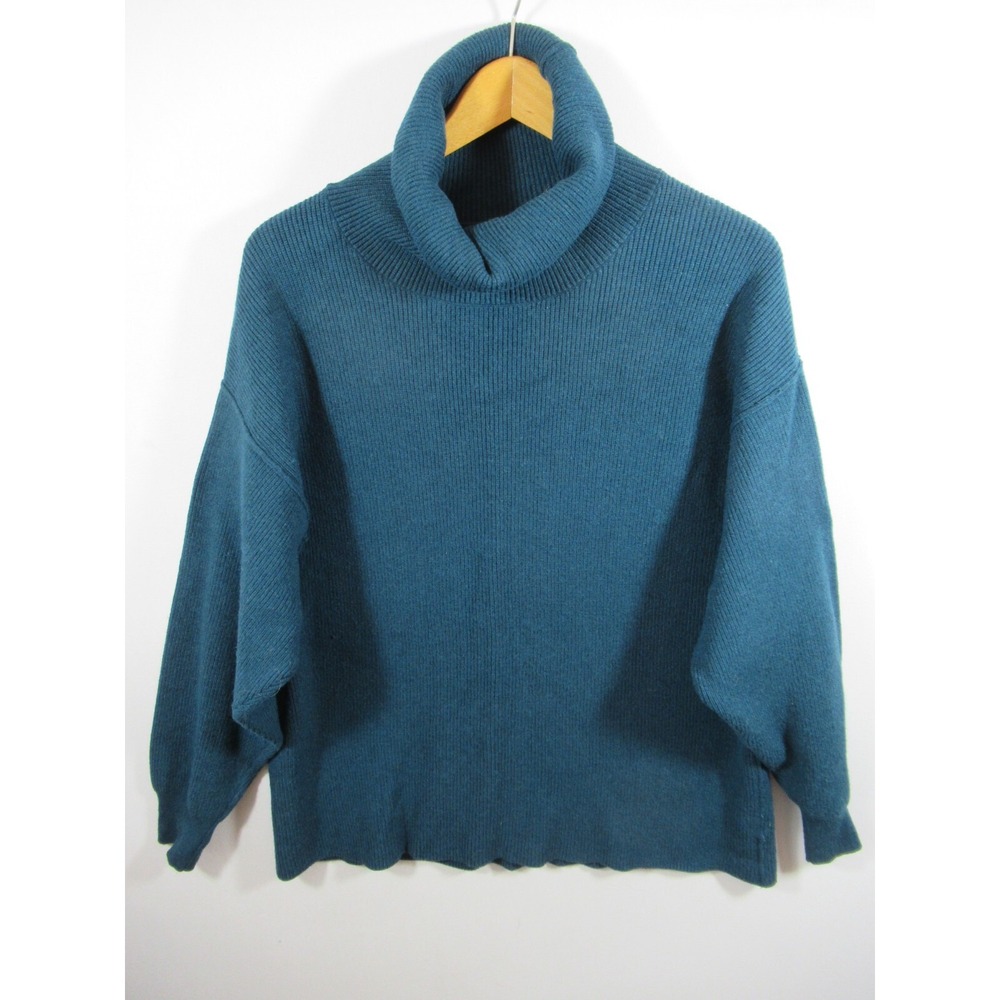 Free People Oversized Ribbed Sweater Women Small Teal Turtleneck Long Sleeve